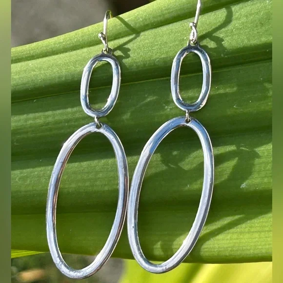 Ippolita sterling Silver hammered Double Oval hoop French wire Earrings vintage - Picture 3 of 16